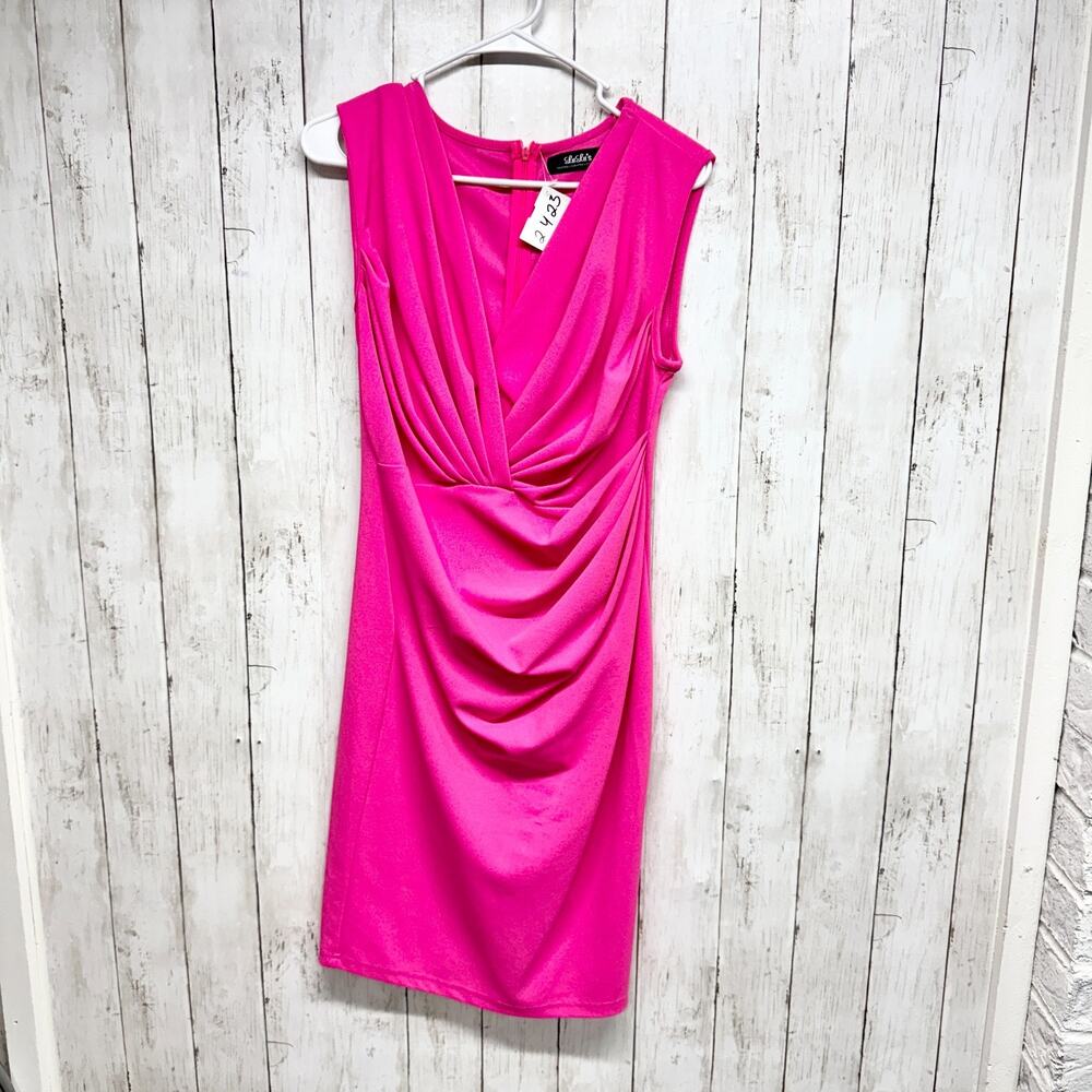 Lulus Dress Women Large Barbie Pink V-Neck Ruched Wrap Sleeveless Mini Elegant‎